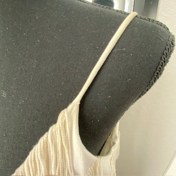 VINTAGE 70s Joy Stevens Ivory Fringe Flapper Gatsby Dress Sz 12 - Picture 9 of 12